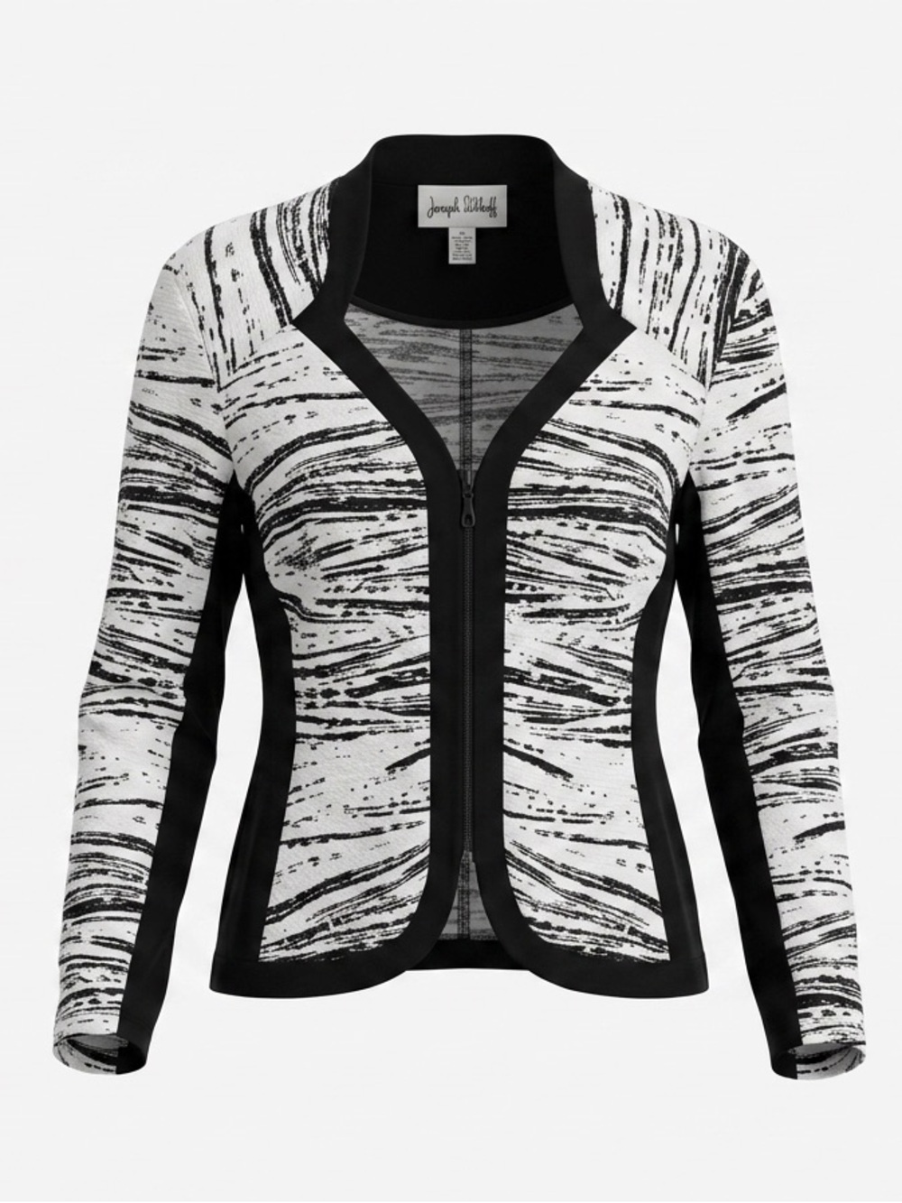 Joseph Ribkoff Black White Abstract Zip Front Cardigan Blazer Jacket US 10